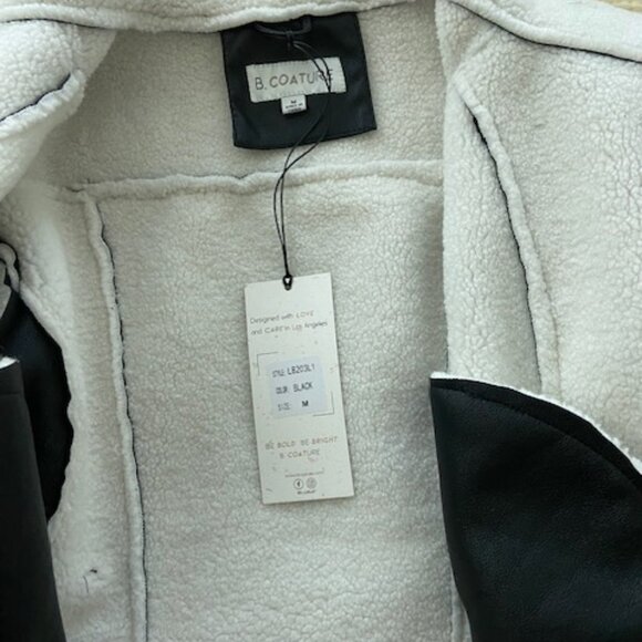 NWT Stylish B.Coature Faux Leather and Sherpa-Lined Jacket - Size M, Black/Cream - Picture 3 of 5